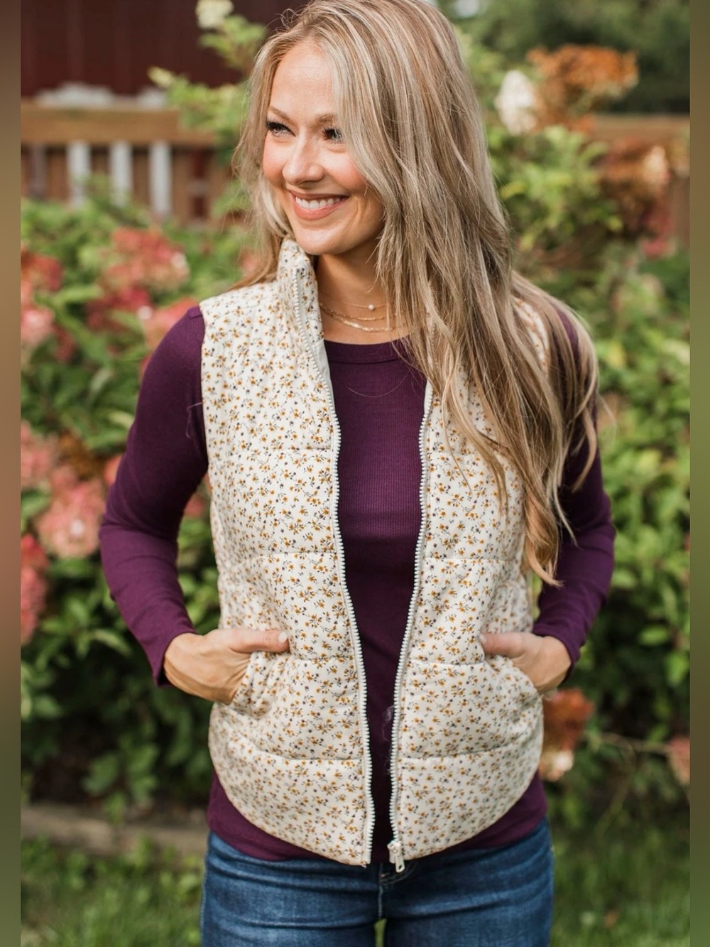Staccato NWT Floral Print Ivory Puffer Vest L